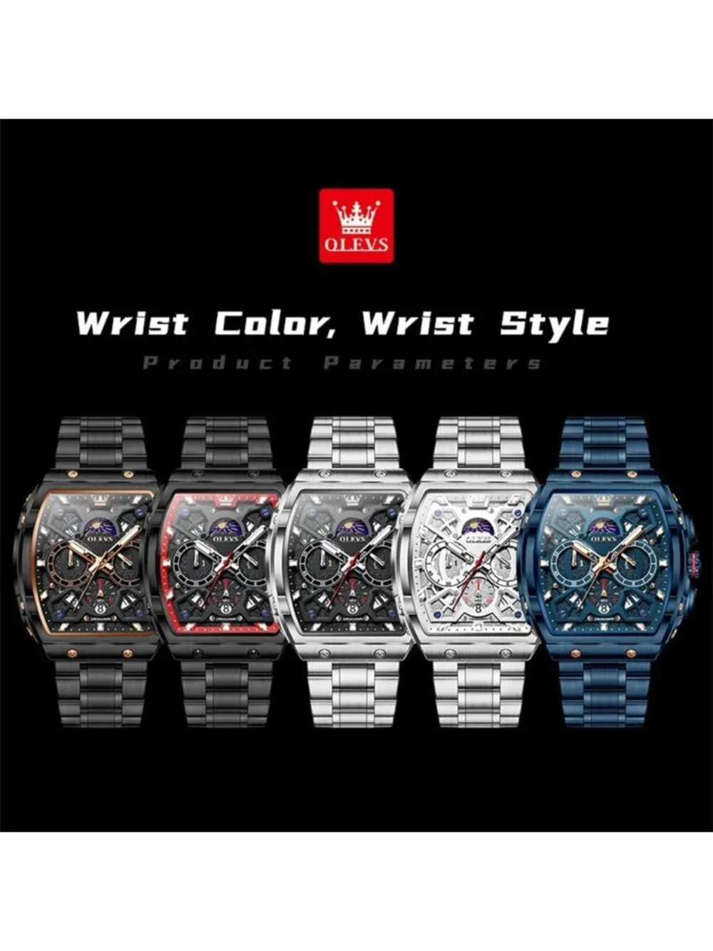 Men's Blue Chronograph Big Square Analog Stainless Steel Date Wrist Watch